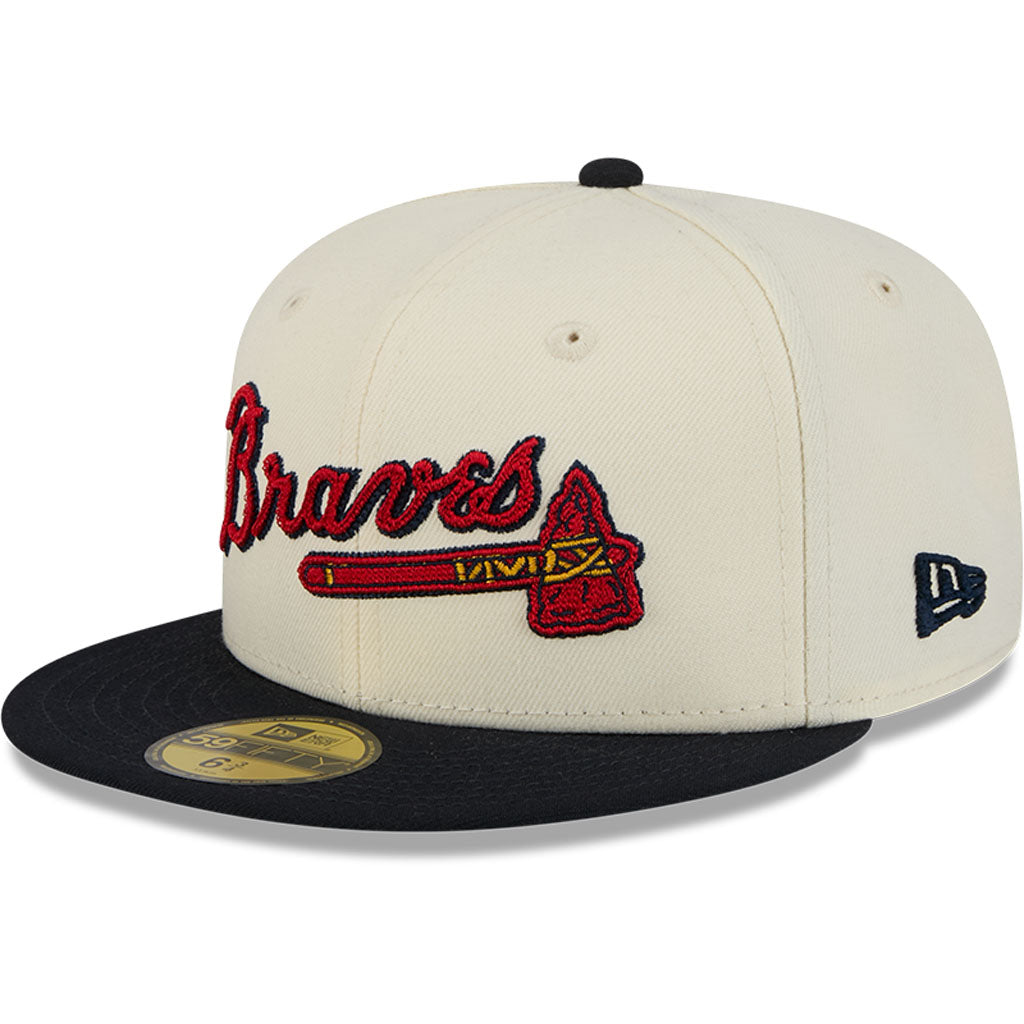 MLB Atlanta Braves New Era Two-Tone Stitch 59FIFTY Fitted Hat - Cream