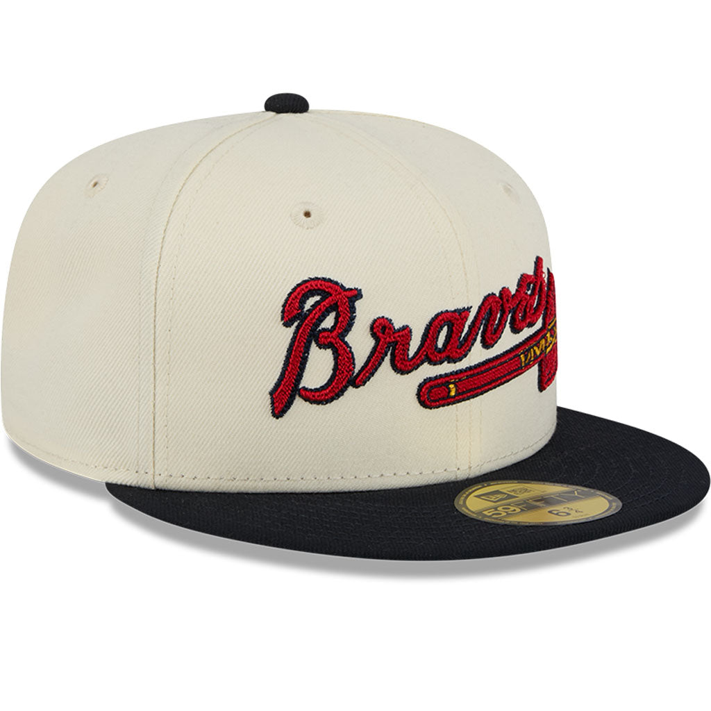 MLB Atlanta Braves New Era Two-Tone Stitch 59FIFTY Fitted Hat - Cream