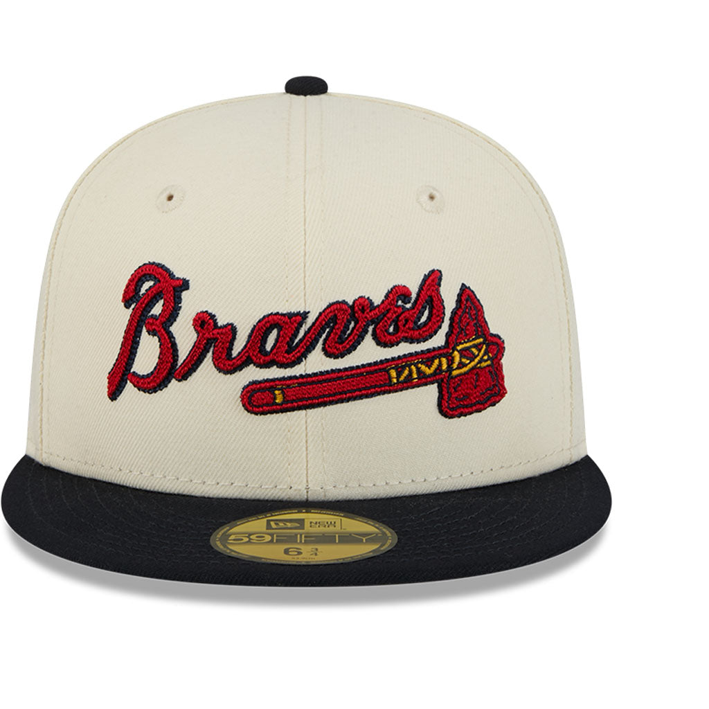 MLB Atlanta Braves New Era Two-Tone Stitch 59FIFTY Fitted Hat - Cream