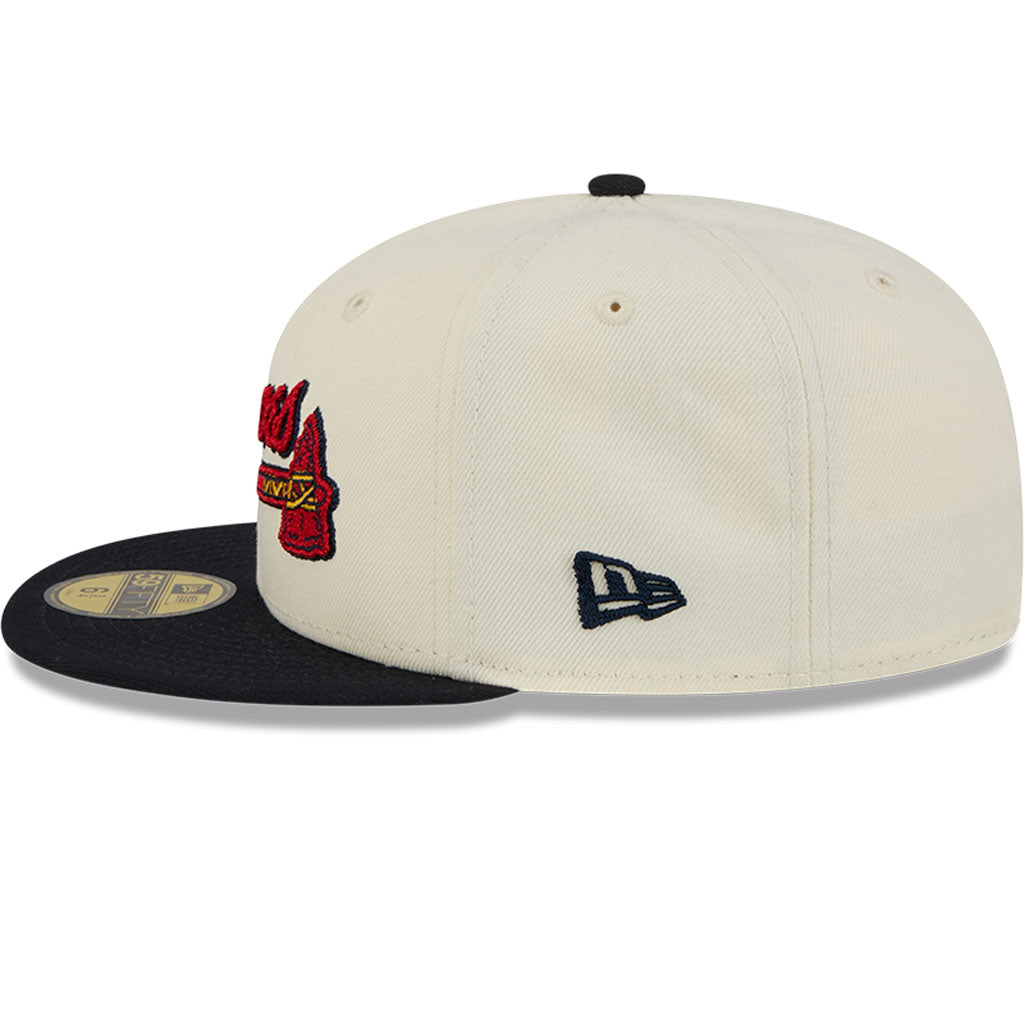 MLB Atlanta Braves New Era Two-Tone Stitch 59FIFTY Fitted Hat - Cream