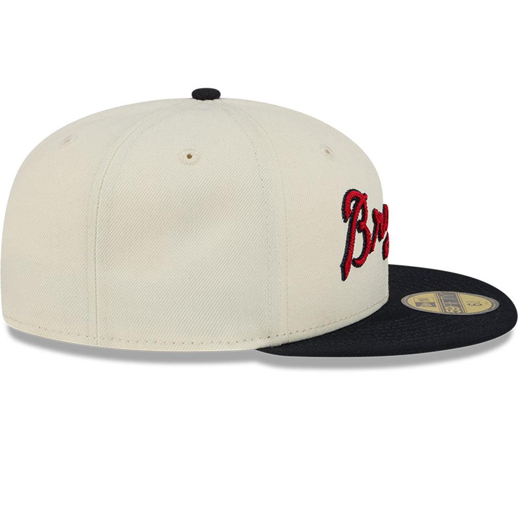 MLB Atlanta Braves New Era Two-Tone Stitch 59FIFTY Fitted Hat - Cream