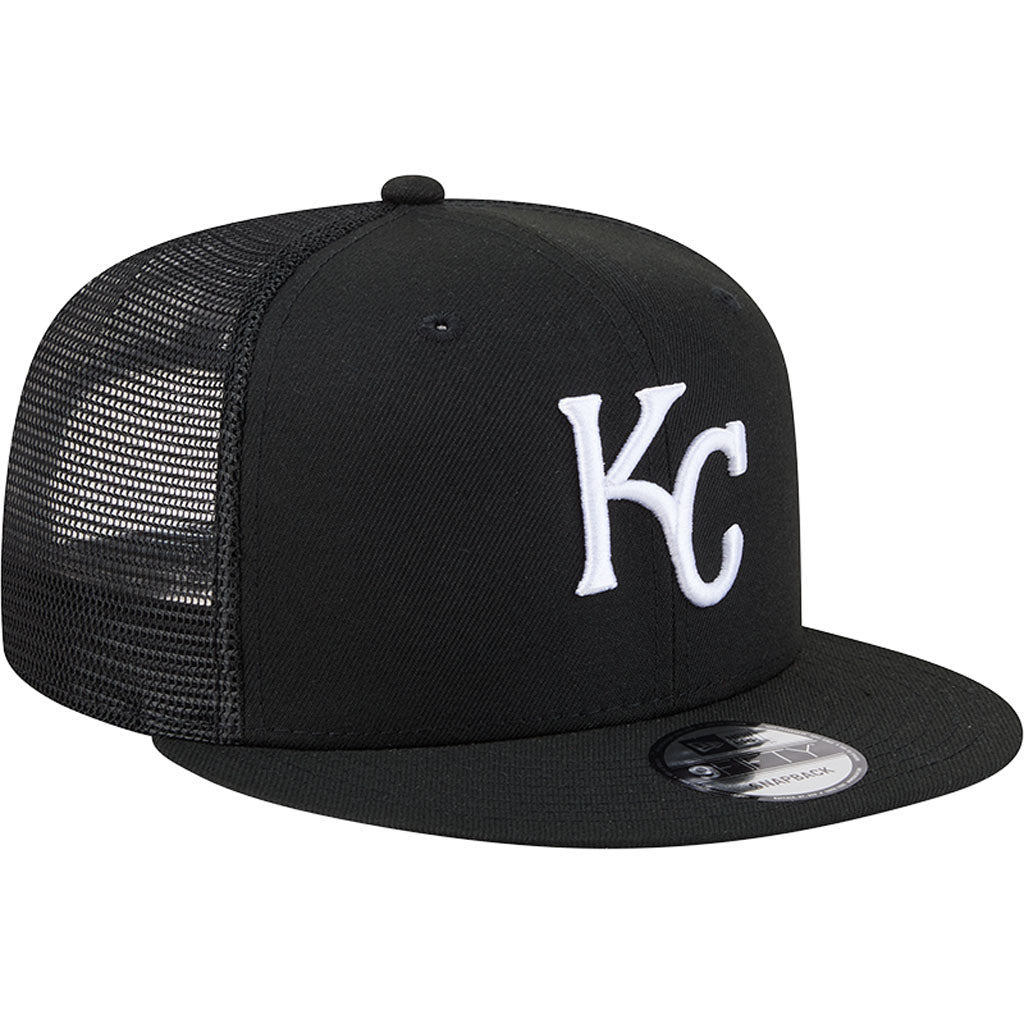 MLB Kansas City Royals New Era Black & White Trucker 9FIFTY Snapback Hat - Black