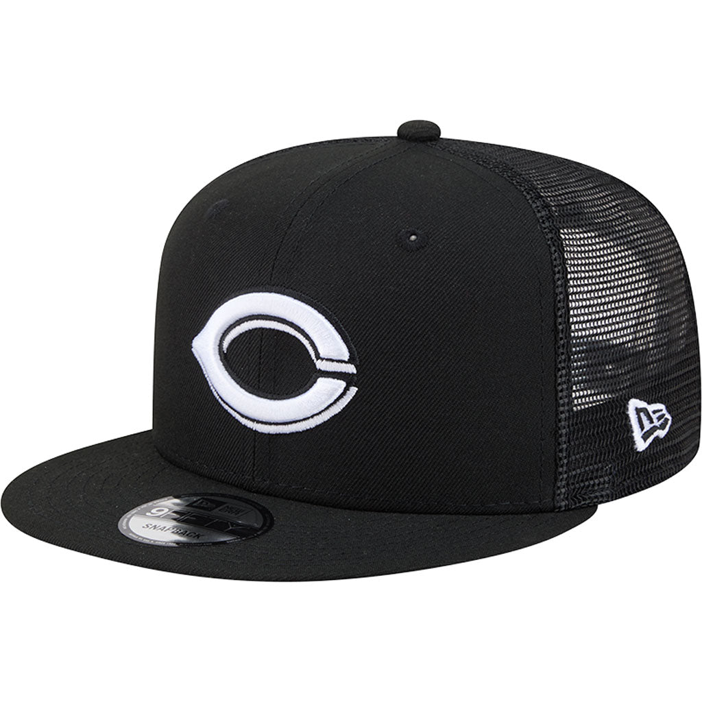 MLB Cincinnati Reds New Era Black & White Trucker 9FIFTY Snapback Hat - Black