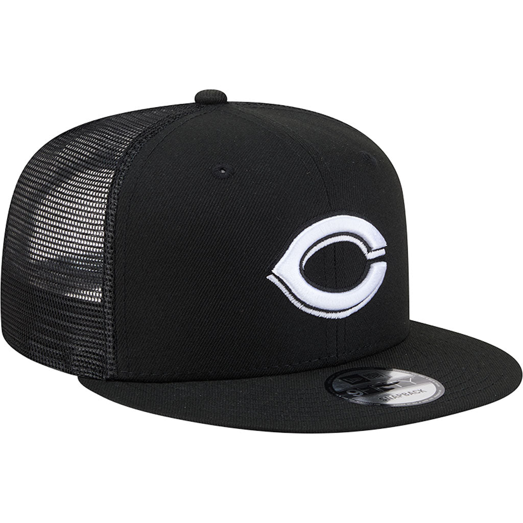 MLB Cincinnati Reds New Era Black & White Trucker 9FIFTY Snapback Hat - Black
