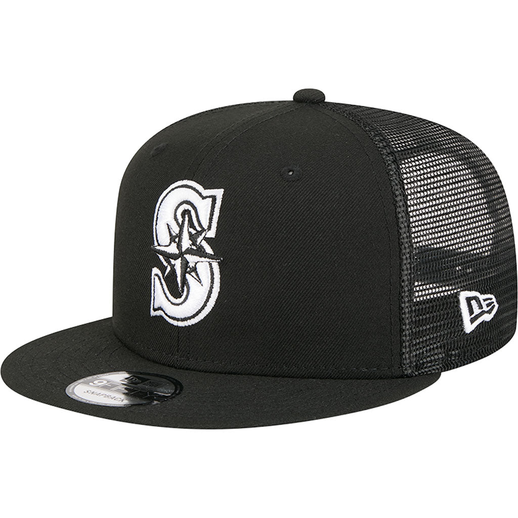 MLB Seattle Mariners New Era Black & White Trucker 9FIFTY Snapback Hat - Black