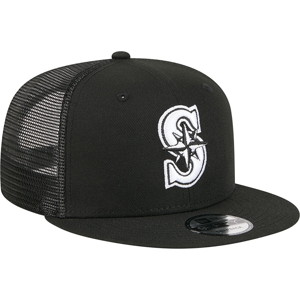 MLB Seattle Mariners New Era Black & White Trucker 9FIFTY Snapback Hat - Black