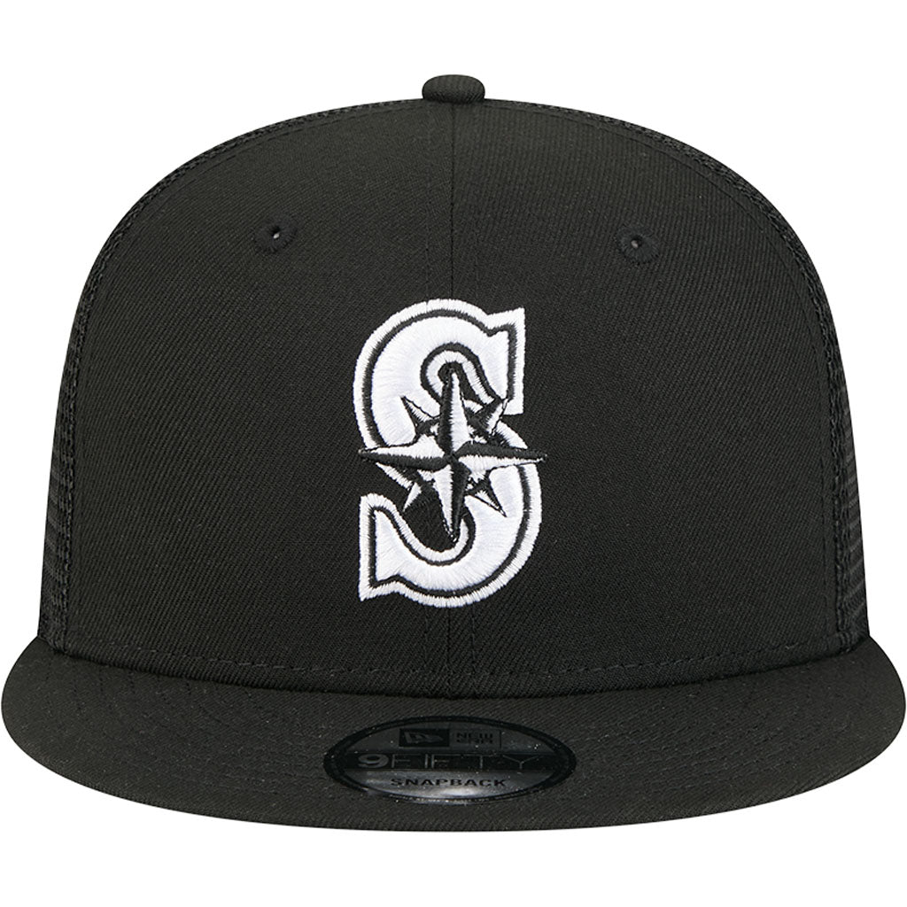 MLB Seattle Mariners New Era Black & White Trucker 9FIFTY Snapback Hat - Black