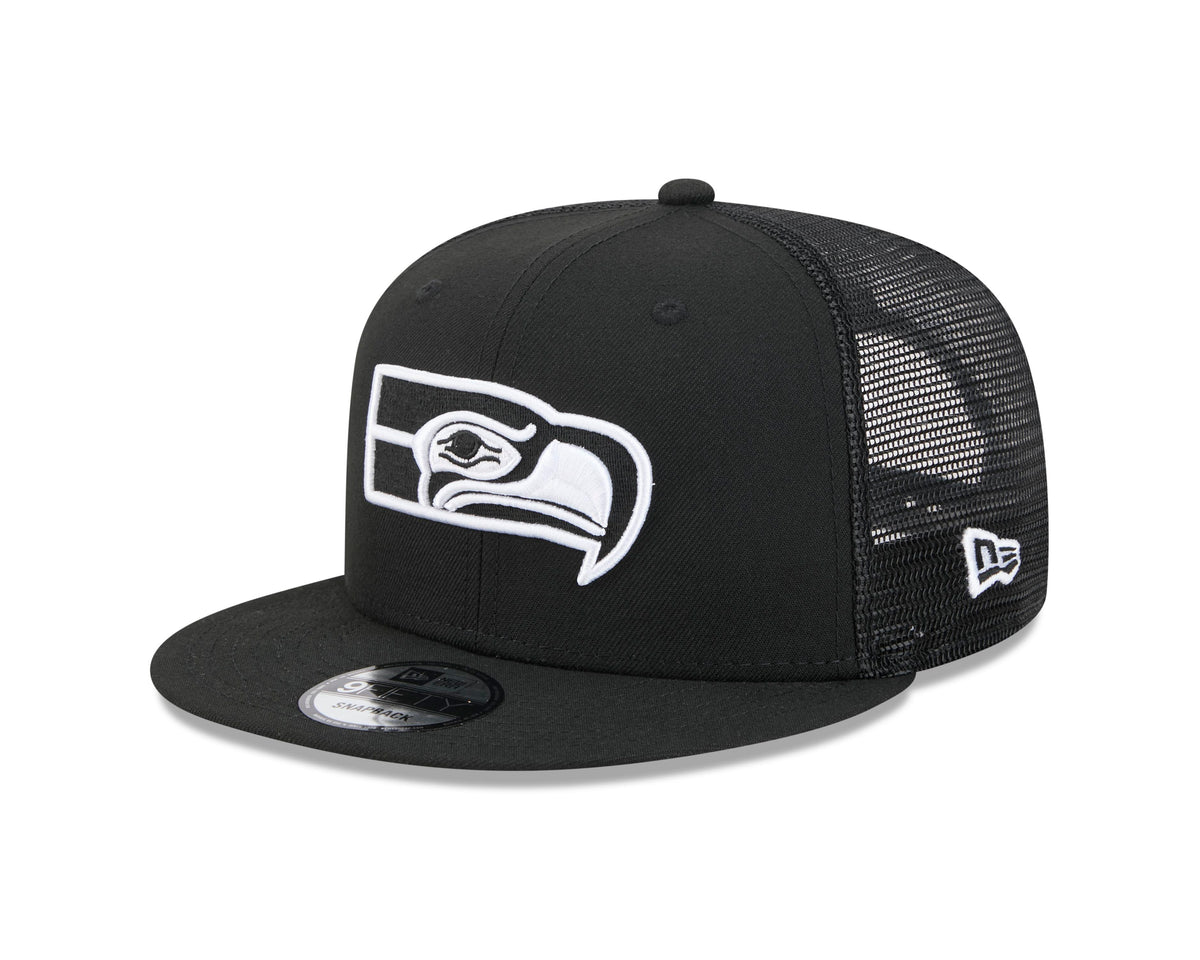 NFL Seattle Seahawks New Era Throwback Black & White 9FIFTY Snapback Trucker Hat - Black