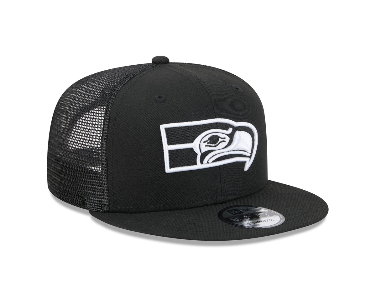 NFL Seattle Seahawks New Era Throwback Black & White 9FIFTY Snapback Trucker Hat - Black