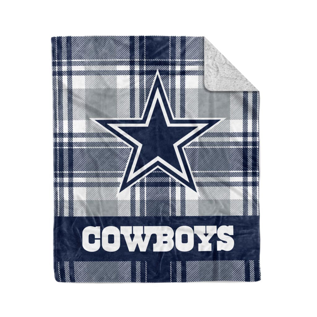 NFL Dallas Cowboys Logo Brands 50" x 60" Plaid Sherpa Blanket - Navy/Gray