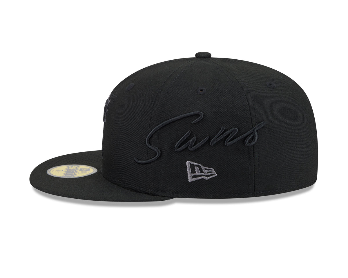 NBA Phoenix Suns New Era Black on Black Side Script 59FIFTY Fitted Hat- Black