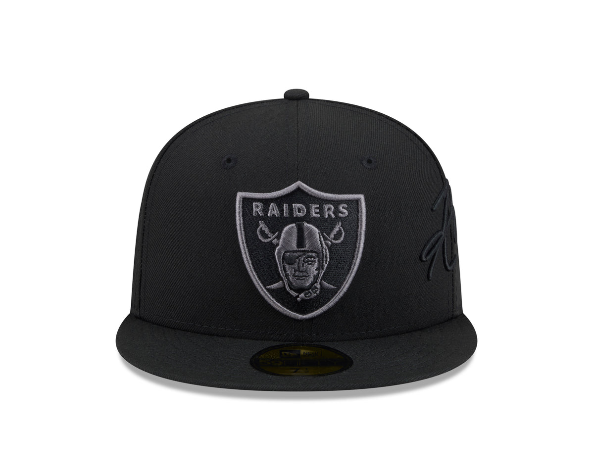 NFL Las Vegas Raiders New Era Black on Black Side Script 59FIFTY Fitted Hat- Black