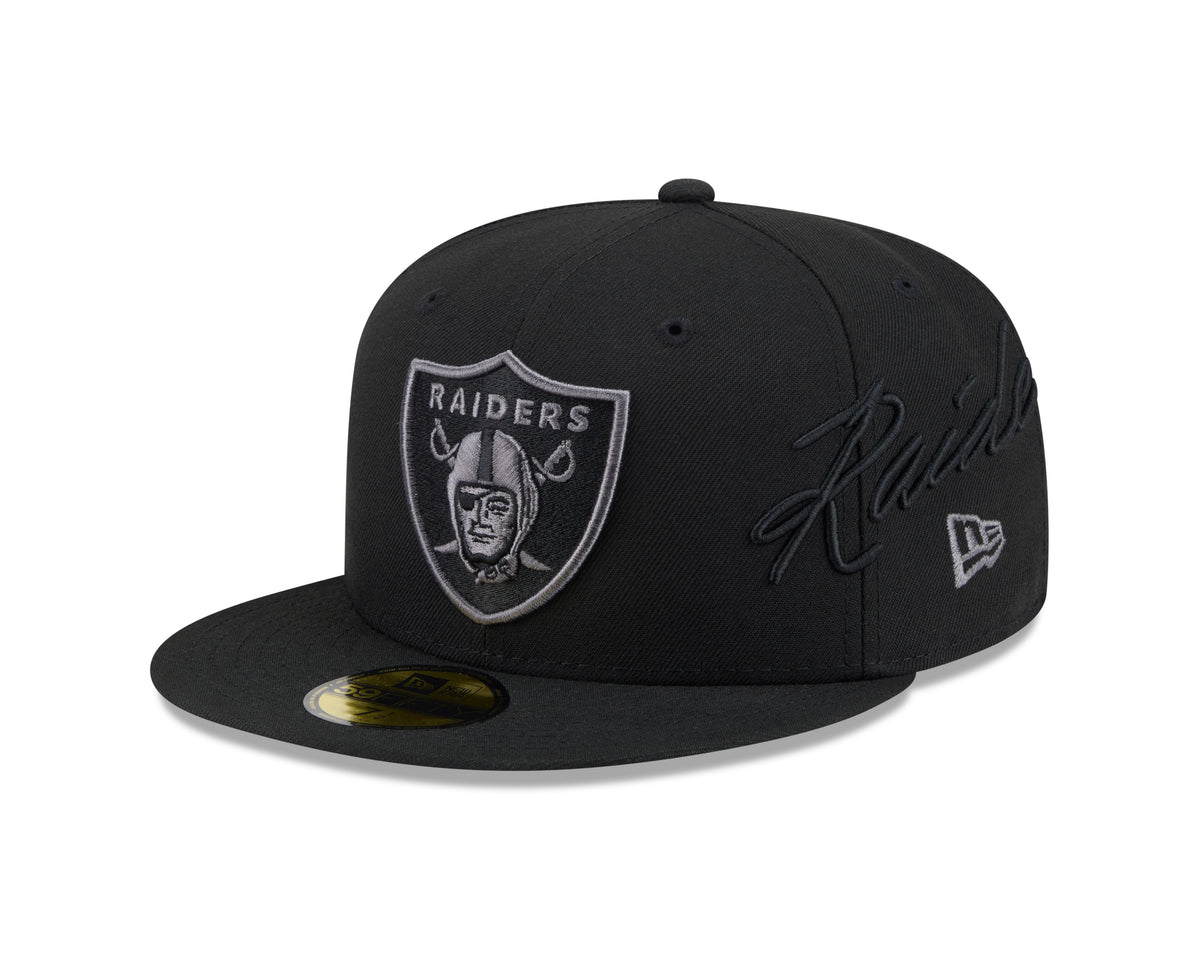 NFL Las Vegas Raiders New Era Black on Black Side Script 59FIFTY Fitted Hat- Black