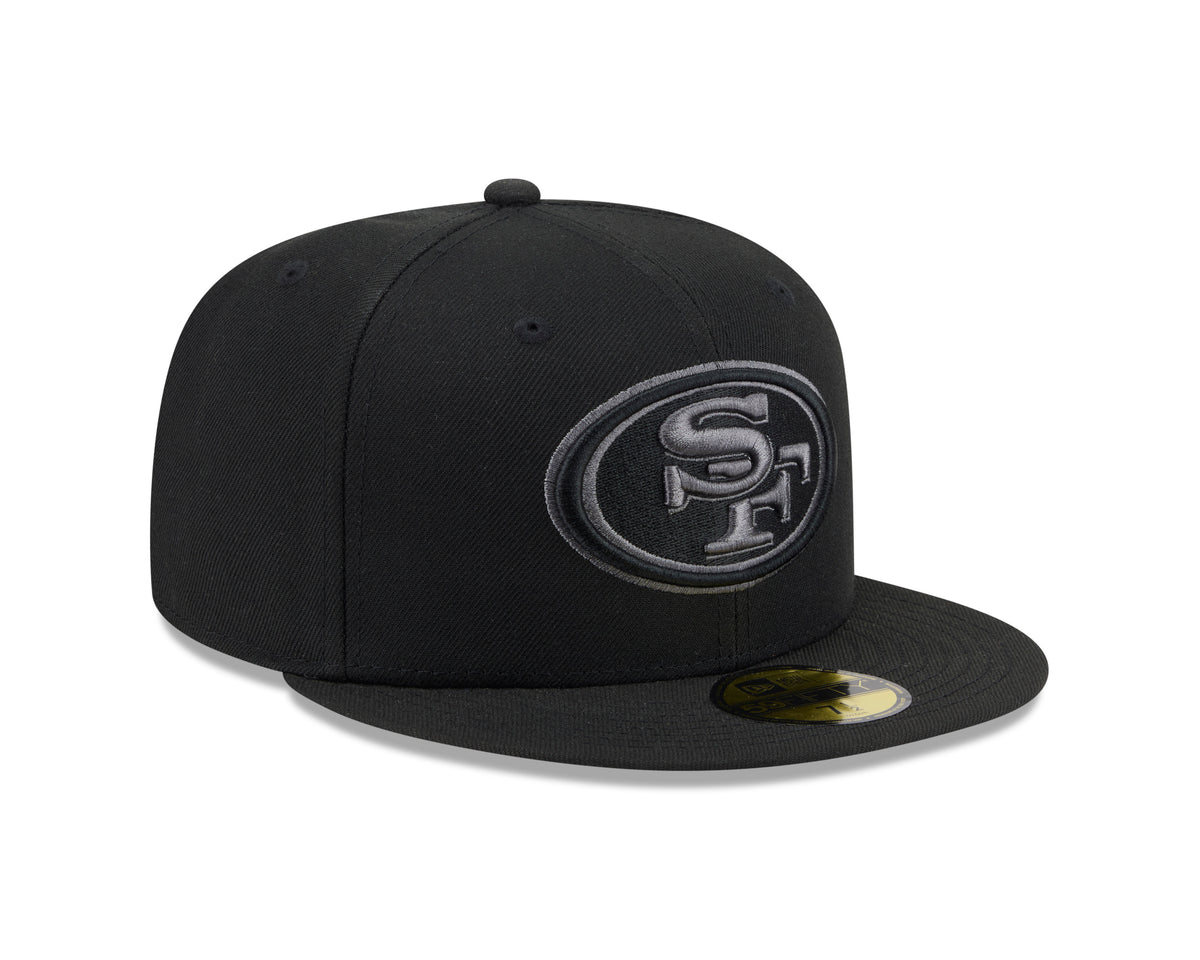 NFL San Francisco 49ers New Era Black on Black Side Script 59FIFTY Fitted Hat- Black
