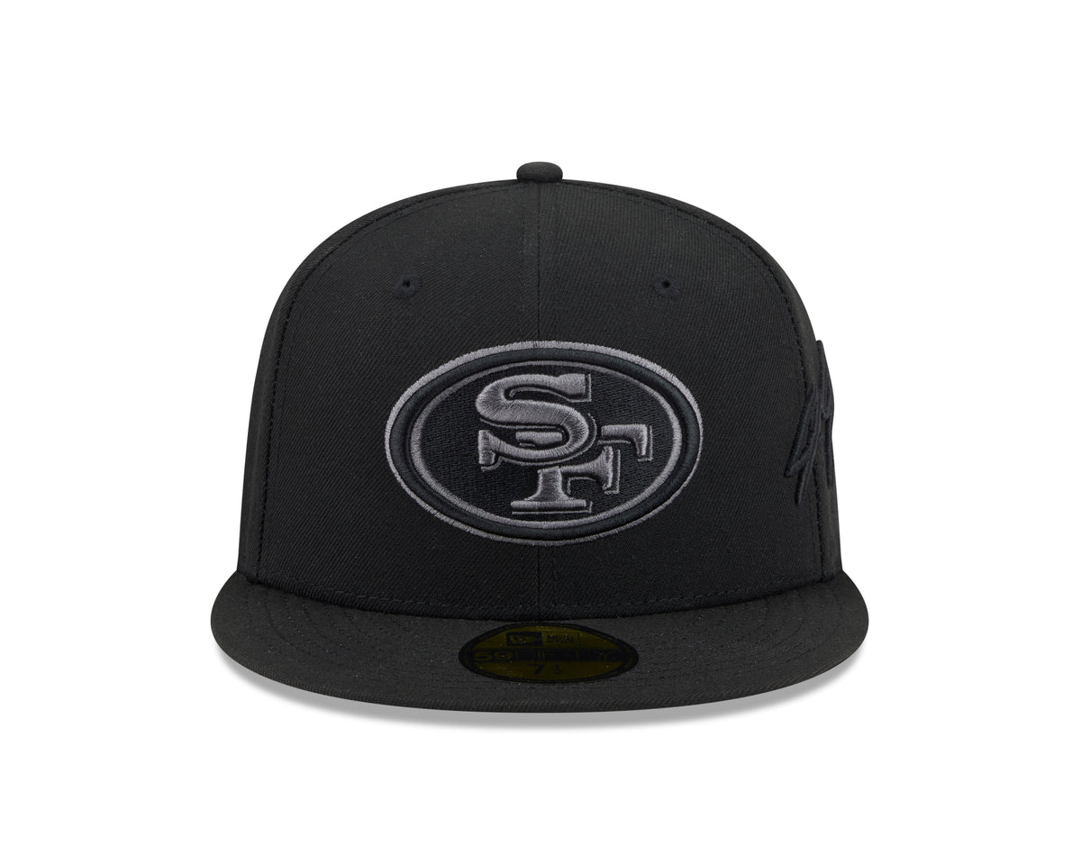 NFL San Francisco 49ers New Era Black on Black Side Script 59FIFTY Fitted Hat- Black