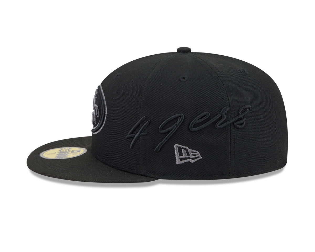NFL San Francisco 49ers New Era Black on Black Side Script 59FIFTY Fitted Hat- Black