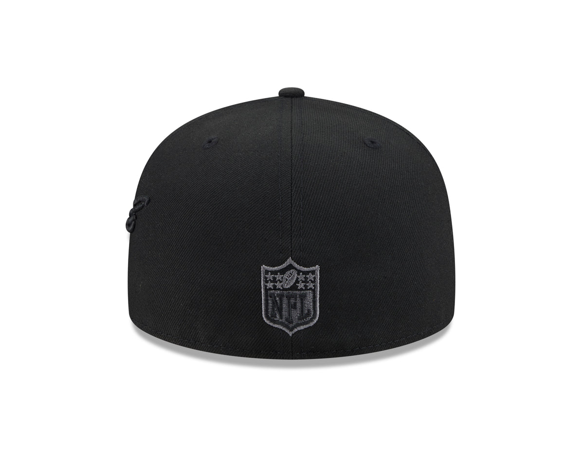 NFL San Francisco 49ers New Era Black on Black Side Script 59FIFTY Fitted Hat- Black