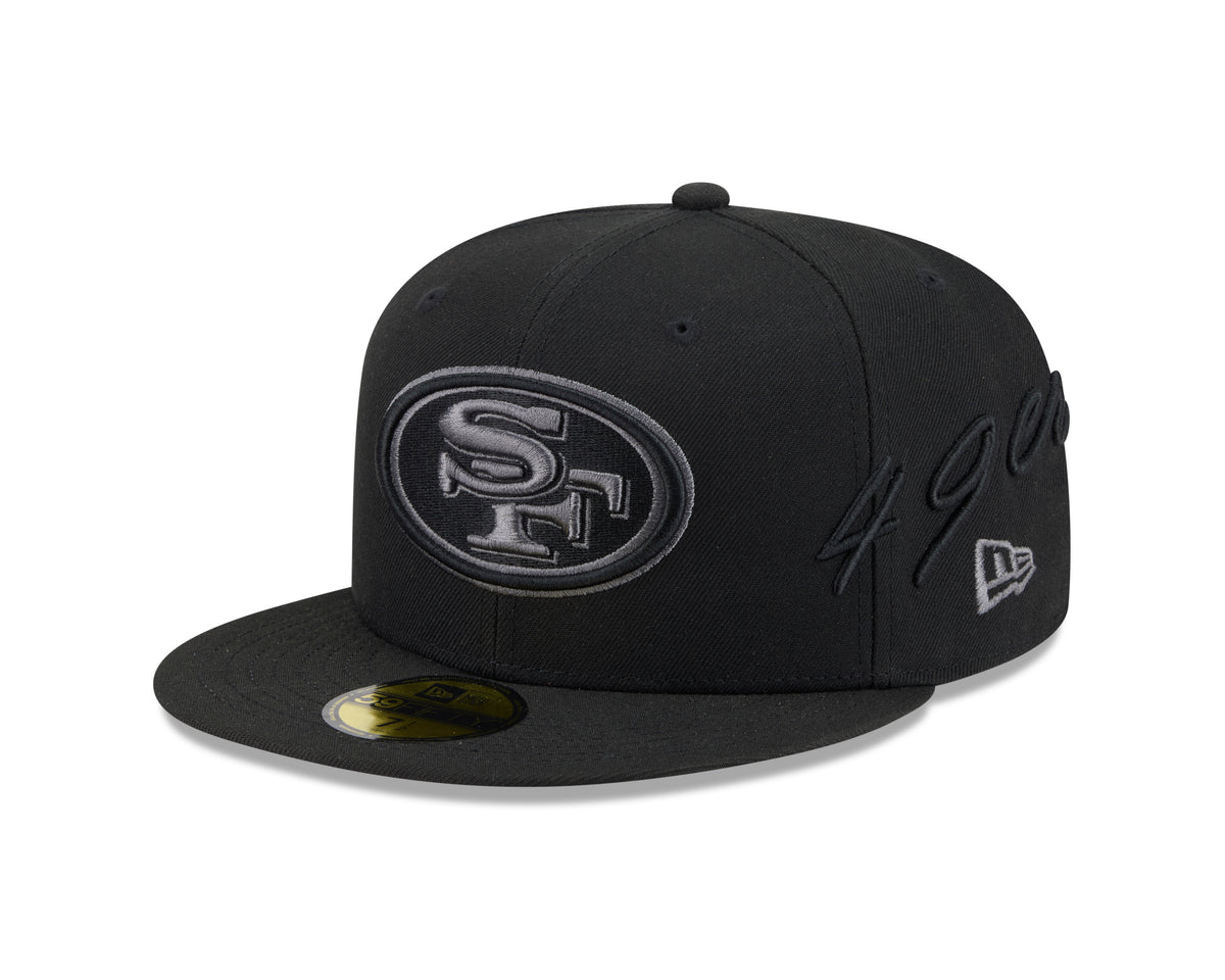 NFL San Francisco 49ers New Era Black on Black Side Script 59FIFTY Fitted Hat- Black