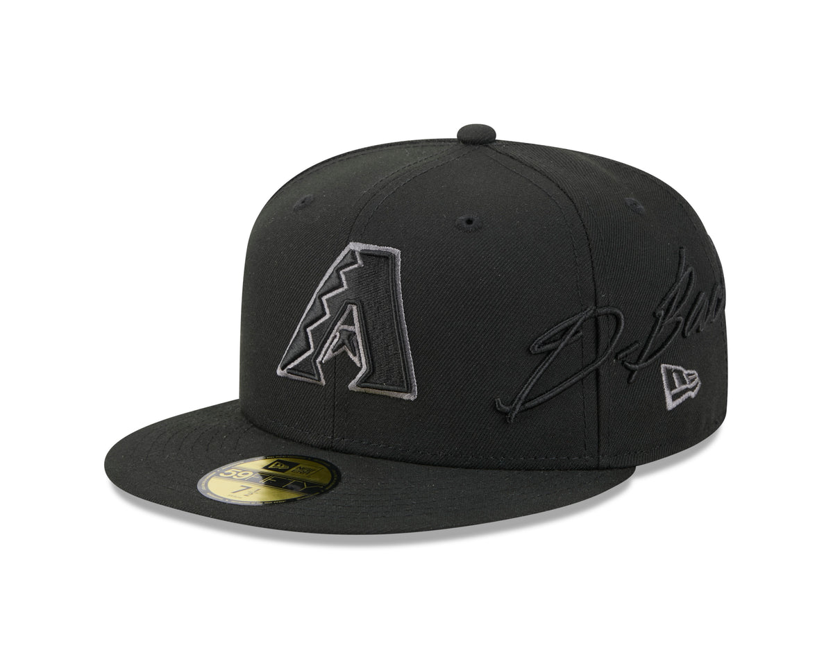 MLB Arizona Diamondbacks New Era Black on Black Side Script 59FIFTY Fitted Hat- Black