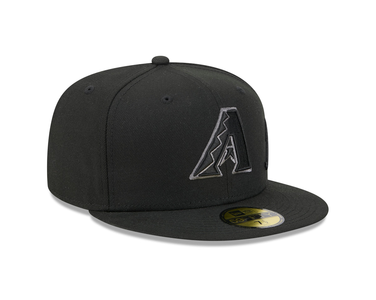 MLB Arizona Diamondbacks New Era Black on Black Side Script 59FIFTY Fitted Hat- Black