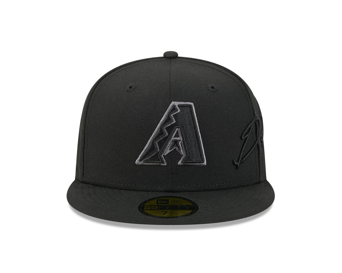 MLB Arizona Diamondbacks New Era Black on Black Side Script 59FIFTY Fitted Hat- Black