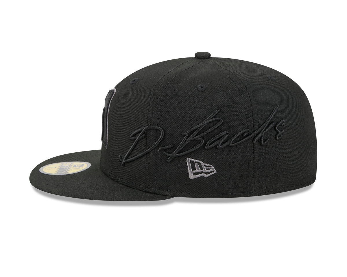 MLB Arizona Diamondbacks New Era Black on Black Side Script 59FIFTY Fitted Hat- Black