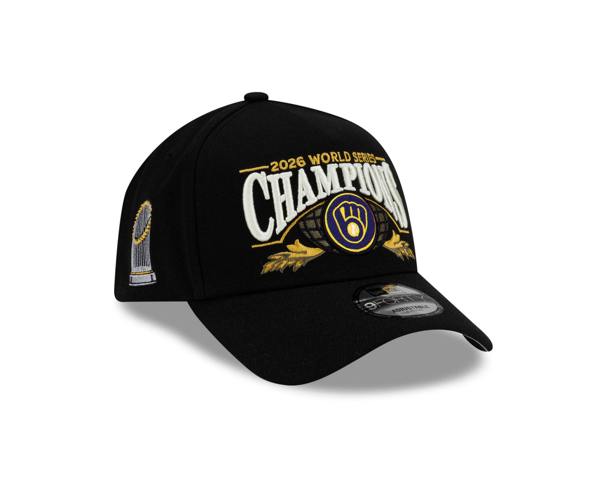 MLB Milwaukee Brewers New Era World Series 2026 Champs Locker Room 9FORTY A-Frame Snapback Hat- Black