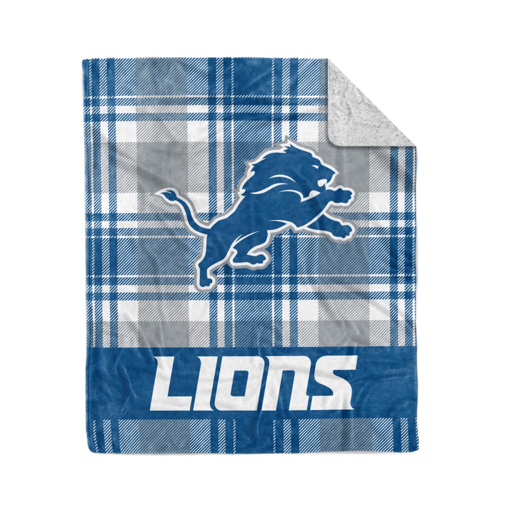 NFL Detroit Lions Logo Brands 50" x 60" Plaid Sherpa Blanket - Blue/Gray