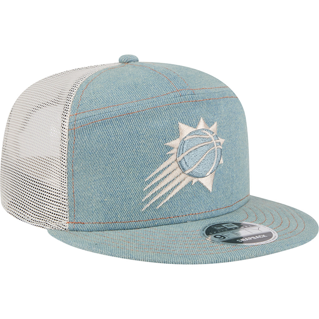 NBA Phoenix Suns New Era Denim 9FIFTY Split Panel Snapback Trucker Hat - Navy