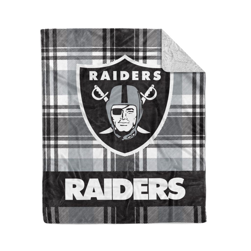 NFL Las Vegas Raiders Logo Brands 50" x 60" Plaid Sherpa Blanket - Black