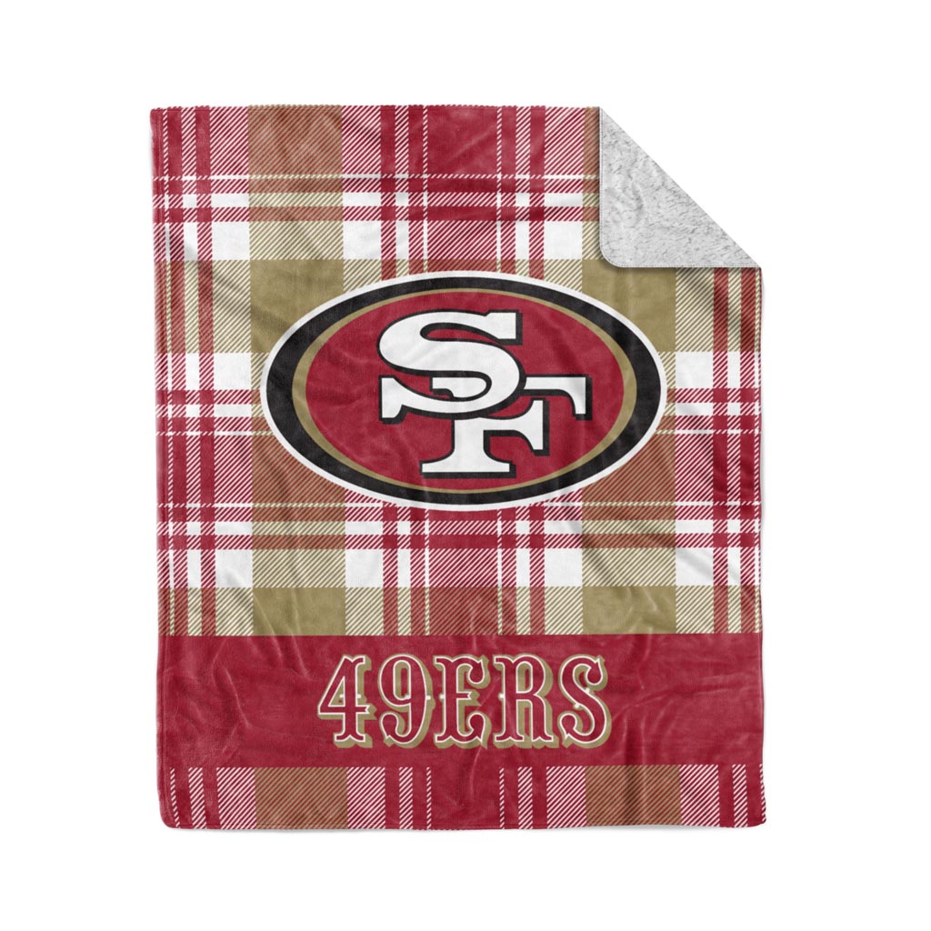NFL San Francisco 49ers Logo Brands 50" x 60" Plaid Sherpa Blanket - Red/Gold