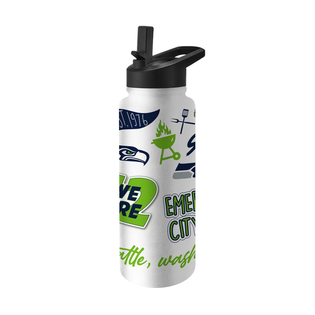 NFL Seattle Seahawks Logo Brands 34oz Native Quencher Bottle - White