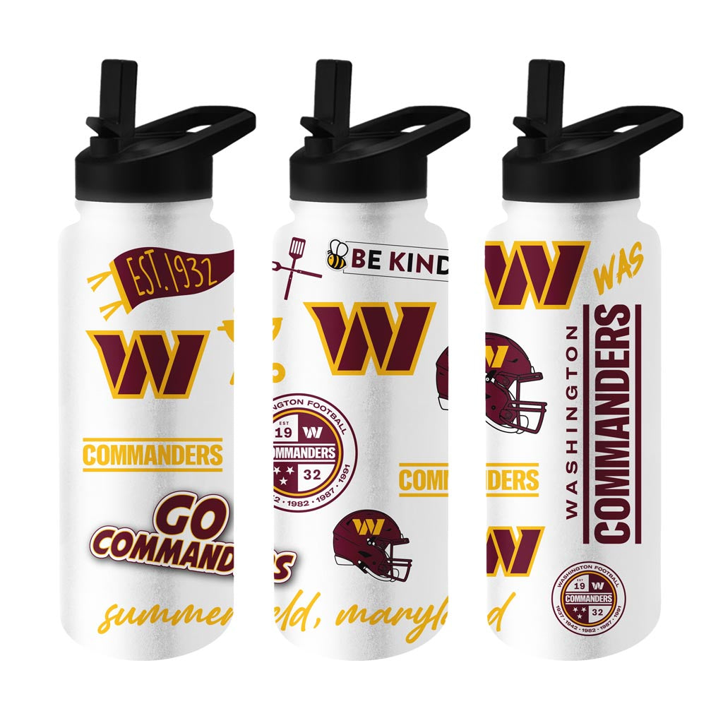 NFL Washington Commanders Logo Brands 34oz Native Quencher Bottle - White