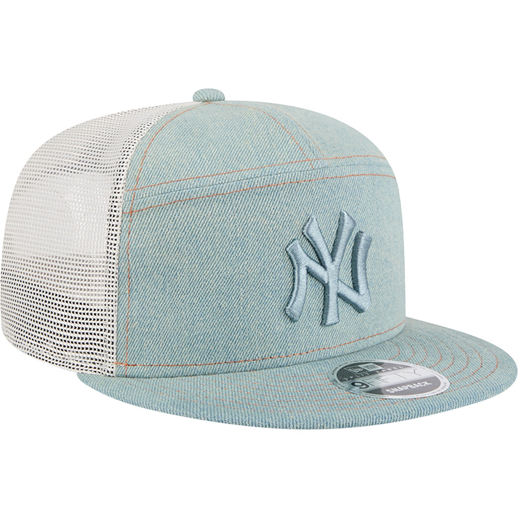 MLB New York Yankees New Era Denim 9FIFTY Split Panel Snapback Trucker Hat - Navy
