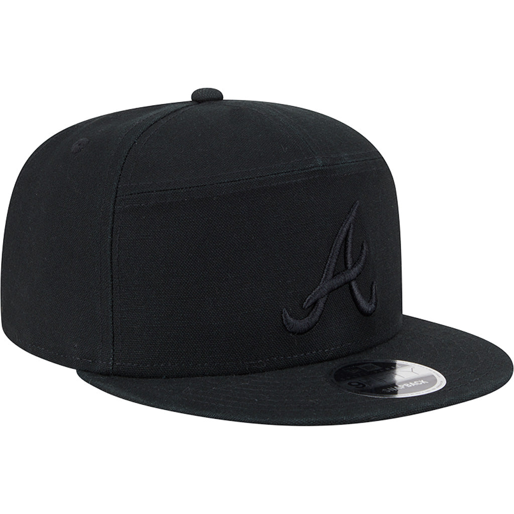MLB Atlanta Braves New Era Black on Black Cotton Canvas 9FIFTY Split Panel Snapback Hat - Black