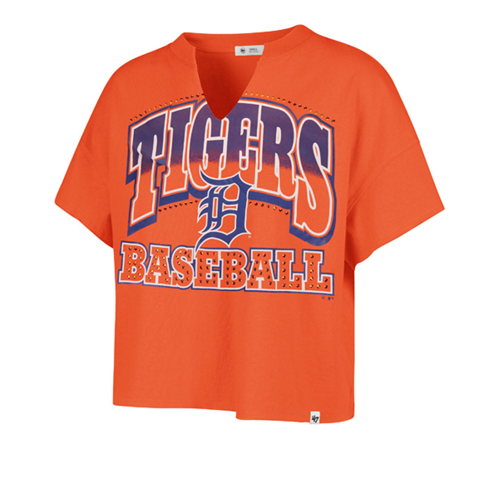 MLB Detroit Tigers Women's '47 Win Big Notch Crop Top T-Shirt - Orange
