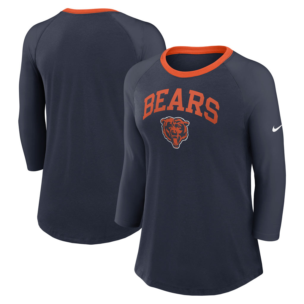 NFL Chicago Bears Women&#39;s Nike Fashion 3/4 Sleeve T-Shirt - Navy