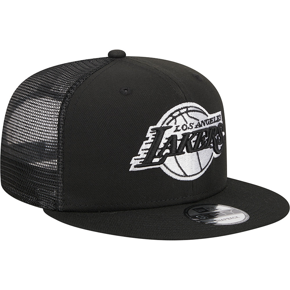 NBA Los Angeles Lakers New Era Black & White Trucker 9FIFTY Snapback Hat - Black