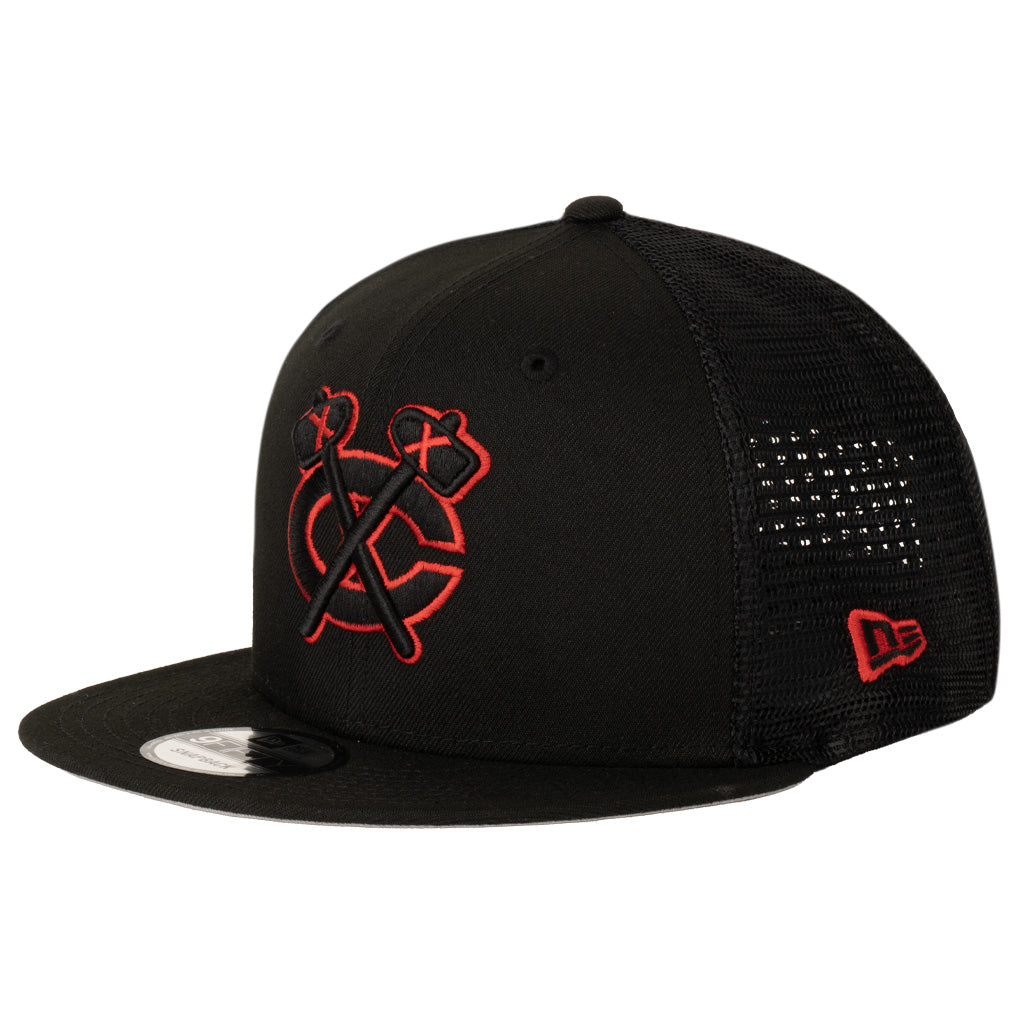 NHL Chicago Blackhawks New Era Shadowline Trucker 9FIFTY Snapback Hat - Black
