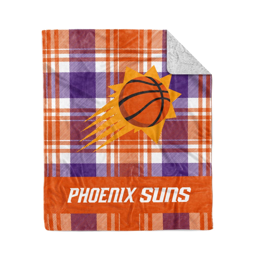 NBA Phoenix Suns Logo Brands 50" x 60" Plaid Sherpa Blanket - Orange/Purple
