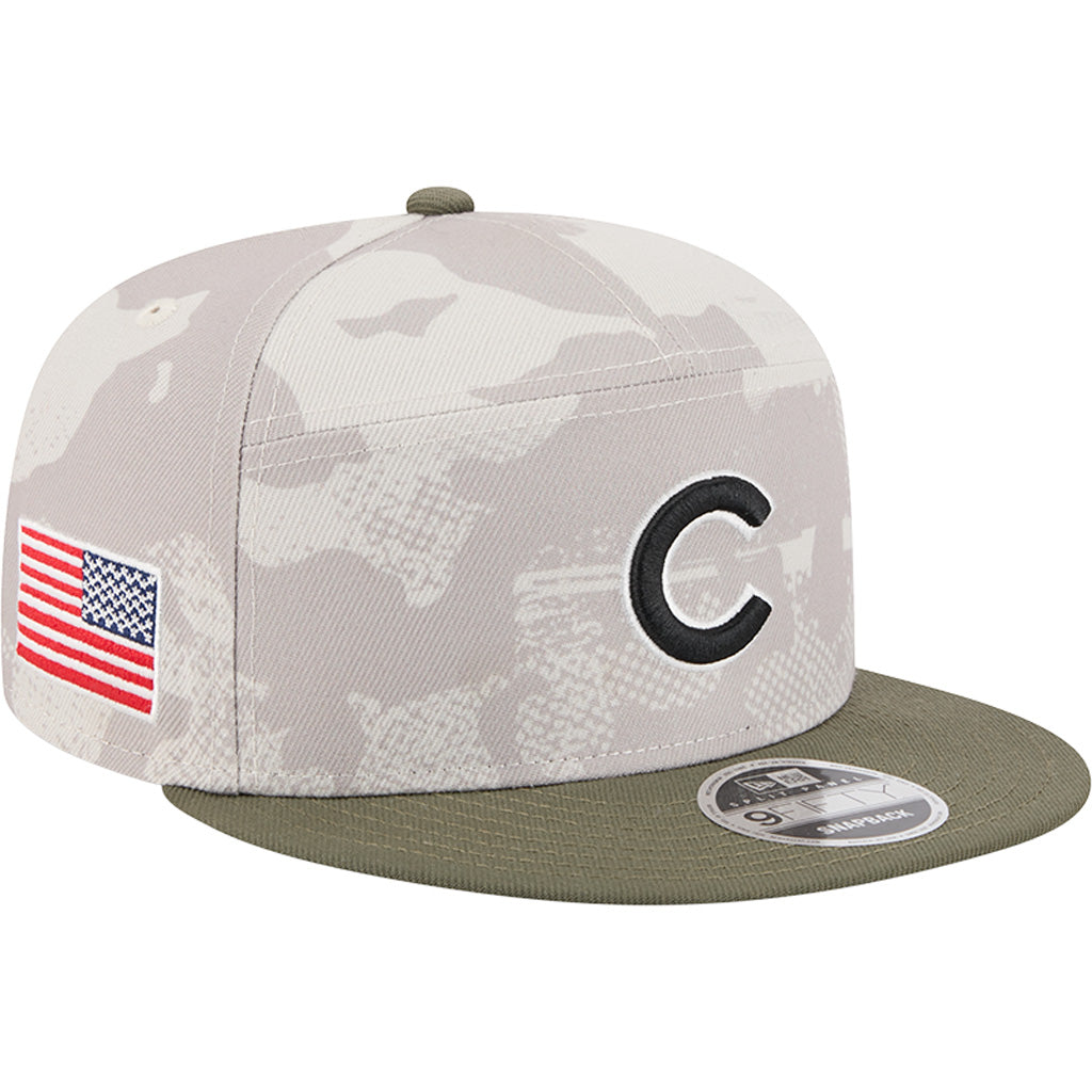 MLB Chicago Cubs New Era 2025 Armed Forces Day 9FIFTY Split Panel Snapback Hat - Stone