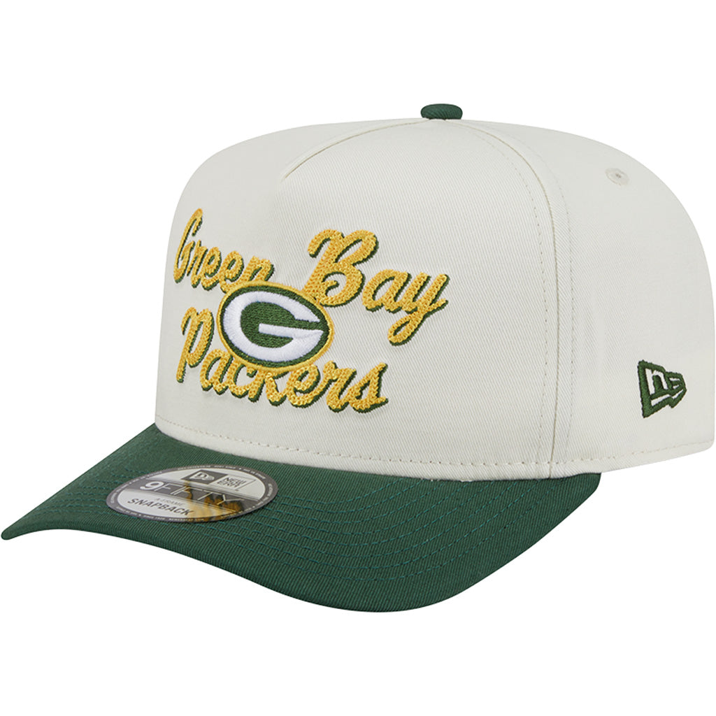 NFL Green Bay Packers New Era Chainstitch Two-Tone 9FIFTY A-Frame Snapback Hat - Cream