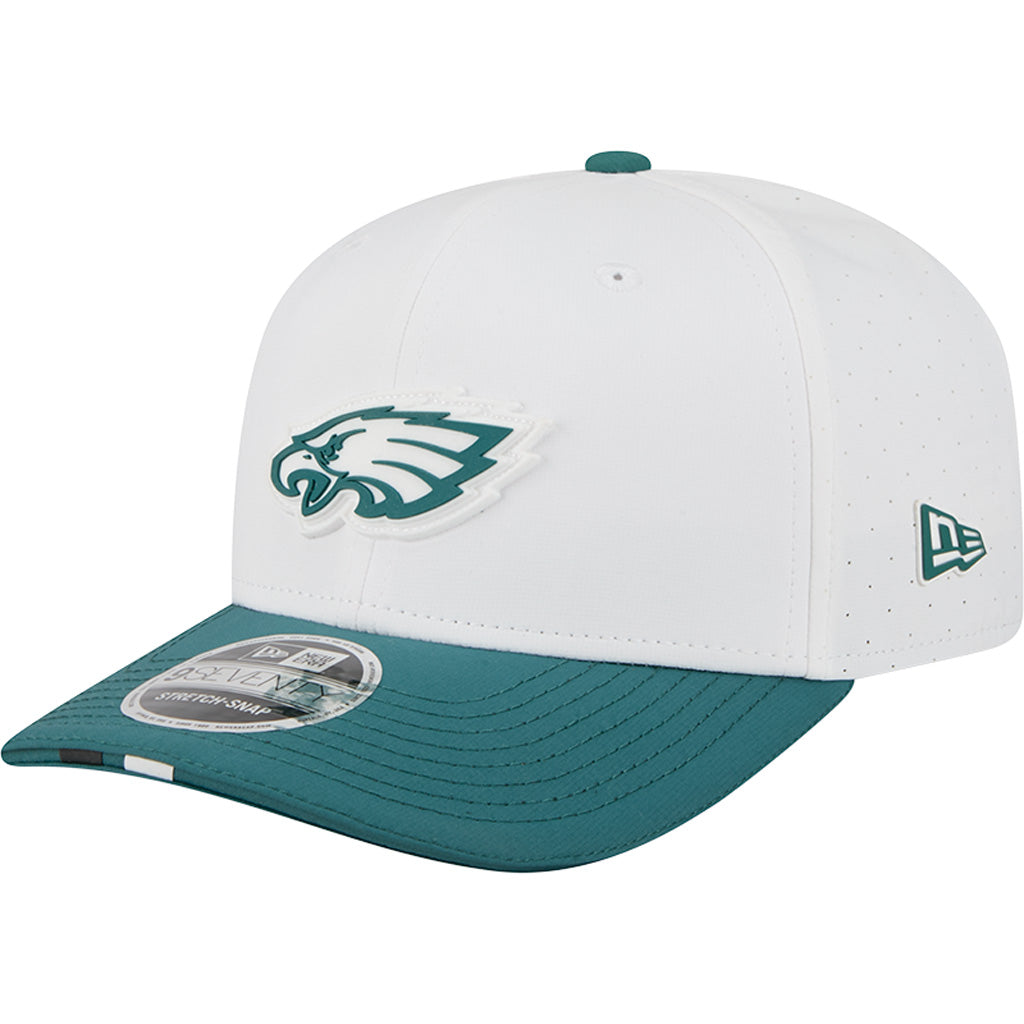 NFL Philadelphia Eagles New Era 2025 Training 9SEVENTY Stretch-Snapback Hat - White