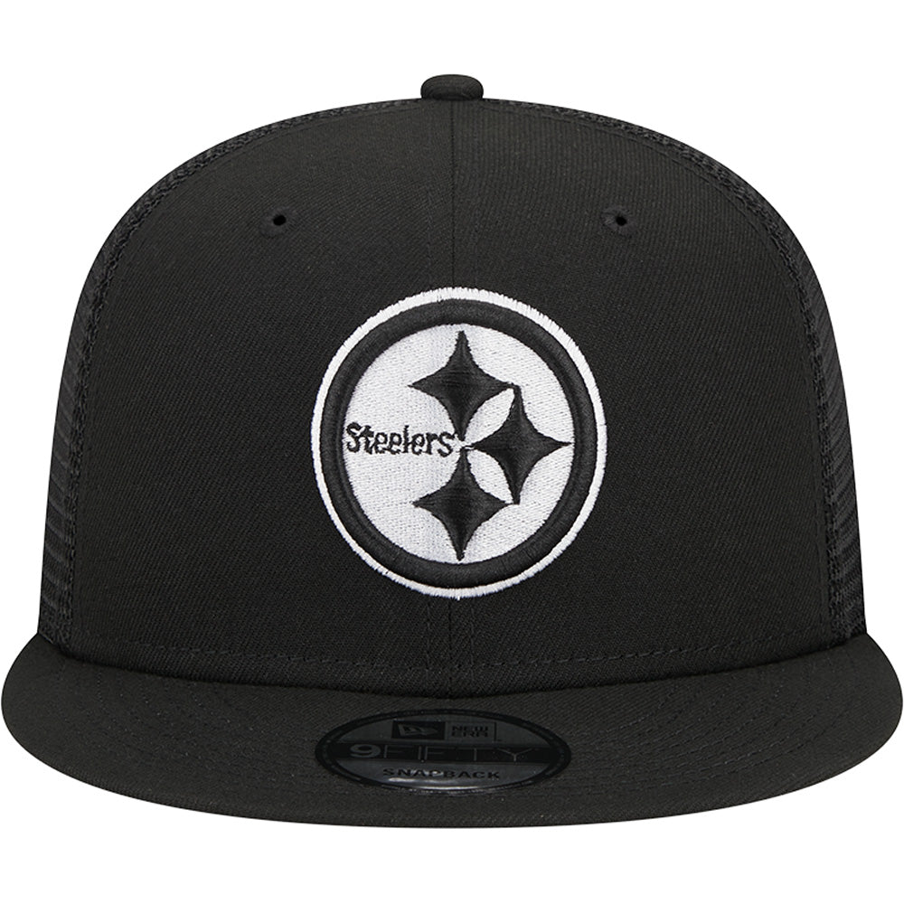 NFL Pittsburgh Steelers New Era Black & White Trucker 9FIFTY Snapback Hat - Black