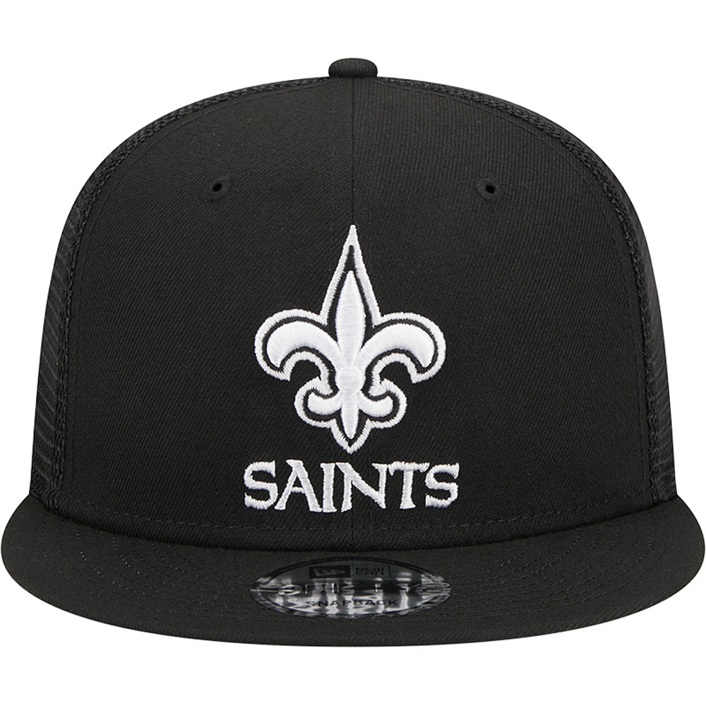 NFL New Orleans Saints New Era Black & White Trucker 9FIFTY Snapback Hat - Black