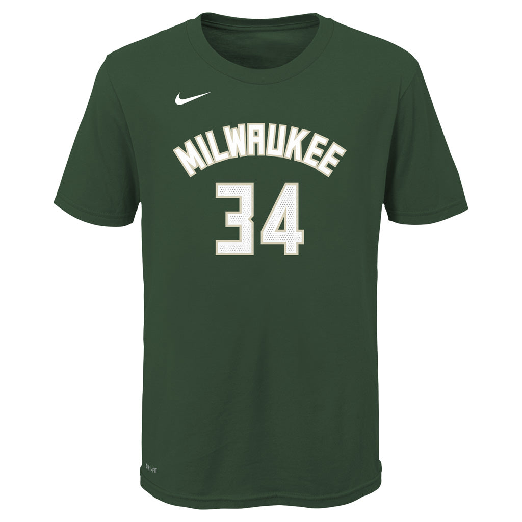 NBA Milwaukee Bucks Giannis Antetokounmpo Youth Nike Icon Name &amp; Number T-Shirt