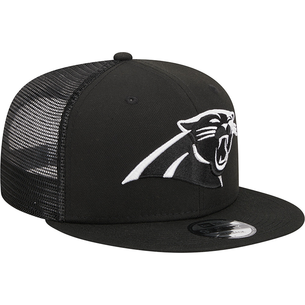 NFL Carolina Panthers New Era Black & White Trucker 9FIFTY Snapback Hat - Black