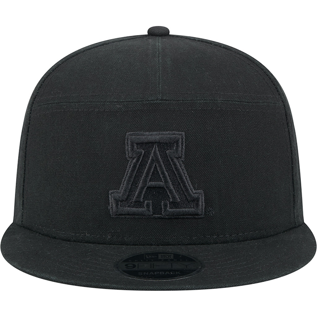 NCAA Arizona Wildcats New Era Black on Black Cotton Canvas 9FIFTY Split Panel Snapback Hat - Black