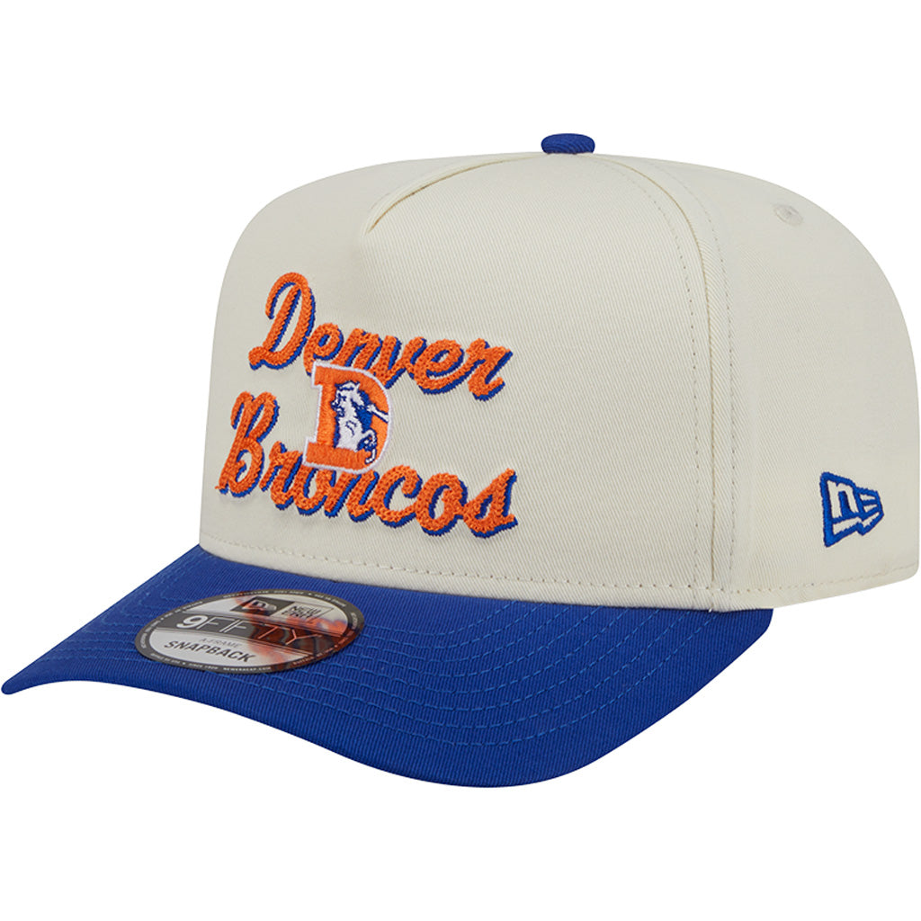 NFL Denver Broncos New Era Chainstitch Two-Tone 9FIFTY A-Frame Snapback Hat - Cream