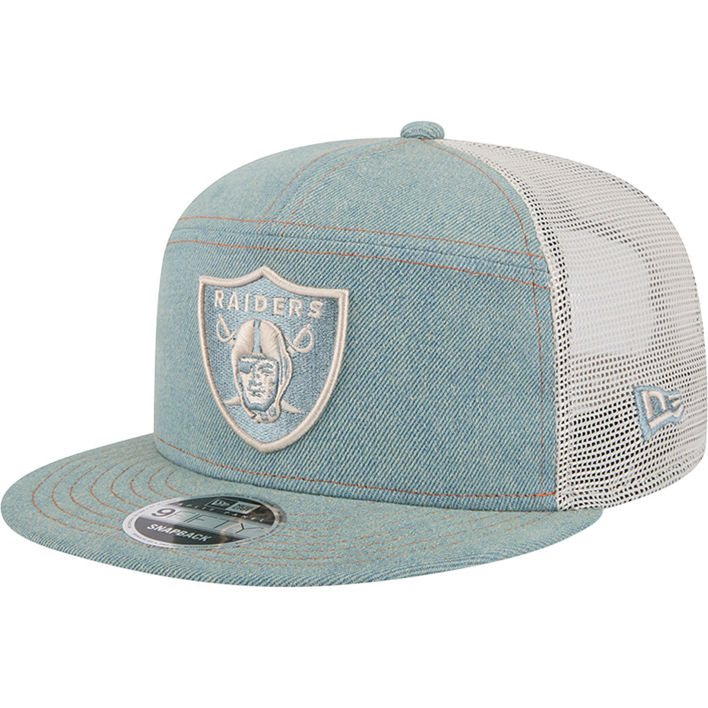 NFL Las Vegas Raiders New Era Denim 9FIFTY Split Panel Snapback Trucker Hat - Navy